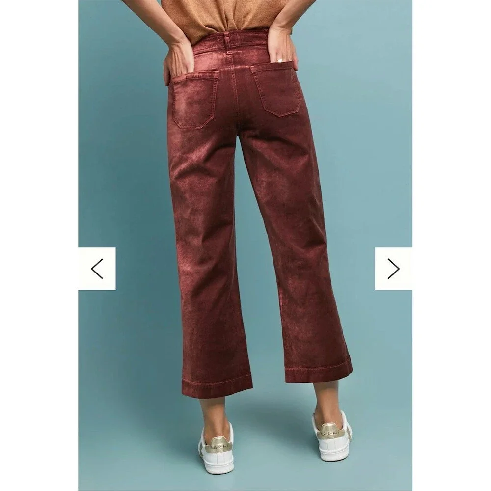 Anthropologie PAIGE Nellie Culotte Jeans Womens Size 31 Burgundy High Rise - Picture 4 of 6